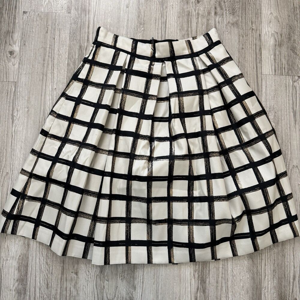 Eliza J 10 Metallic Grid Plaid Pleated Midi Skirt Black Gold Whimsigoth Holiday - Picture 2 of 9